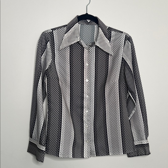 None Tops - Black and White Polka Dot Men's Shirt swallowed tailed collar
